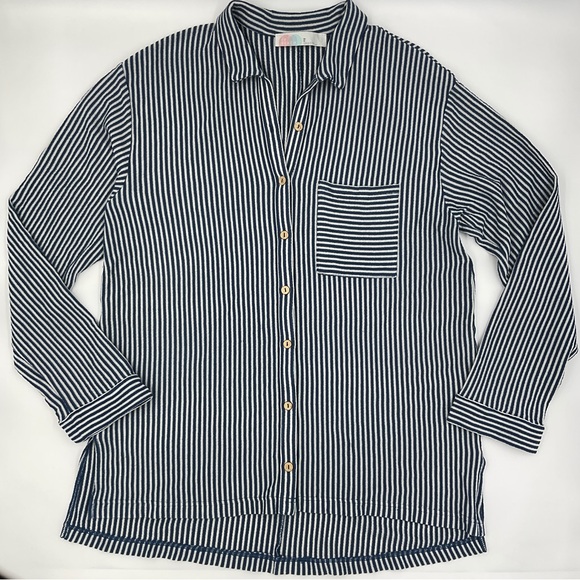Free People FP Beach Oversized Striped Shirt Long Sleeve Button Up Relaxed Top M - Picture 14 of 14
